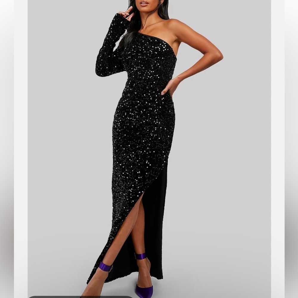 Black Sequin Gown with Slit